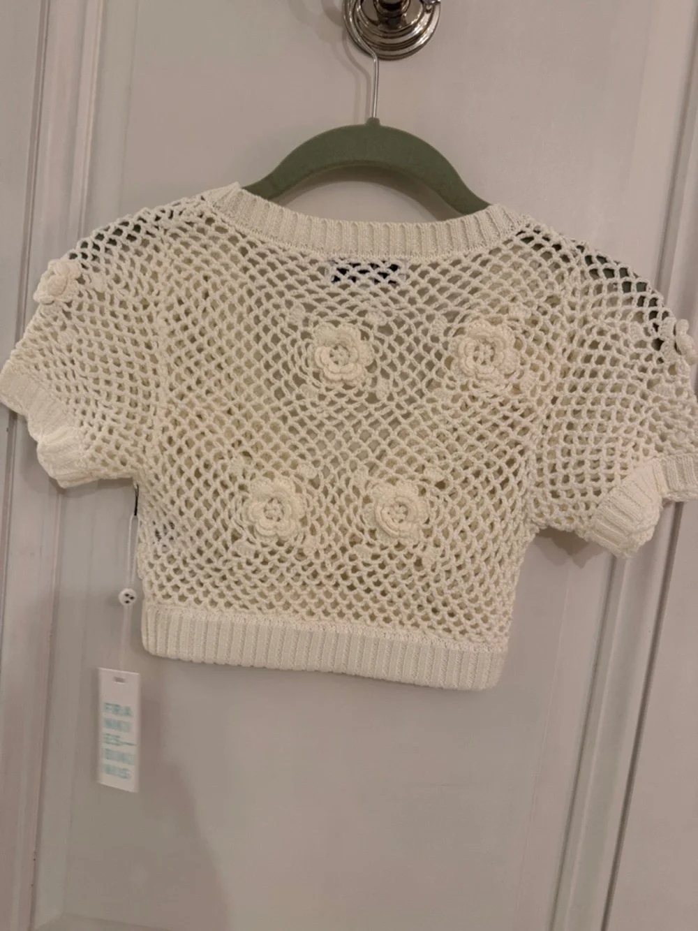 Frankies Bikinis Cream Crochet Floral Applique Crop Top